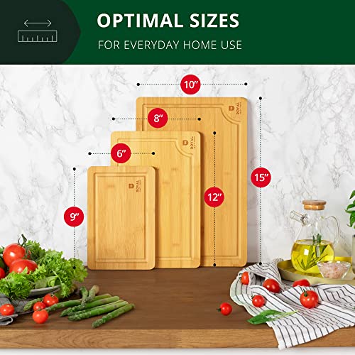 ROYAL CRAFT WOOD Bamboo Cutting Board Set with Juice Groove (3 Pieces) and Cutting Board Organizer