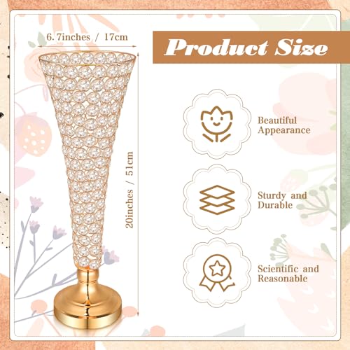 Rtteri 4 Pcs 20 Inch Tall Crystal Vase for Centerpieces Wedding Christmas Metal Crystal Trumpet Flower Vase Stand for Holi...