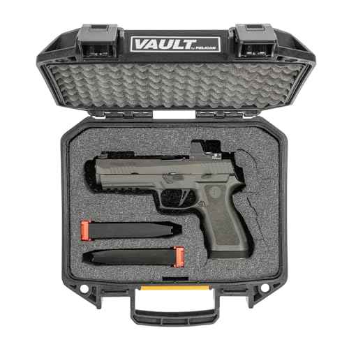 Pelican Vault v100 Pistol Case - Single Pistol Case with Pre-Cut Customizable Foam for Full Size, Compact, or Sub-Compact Guns (Black)
