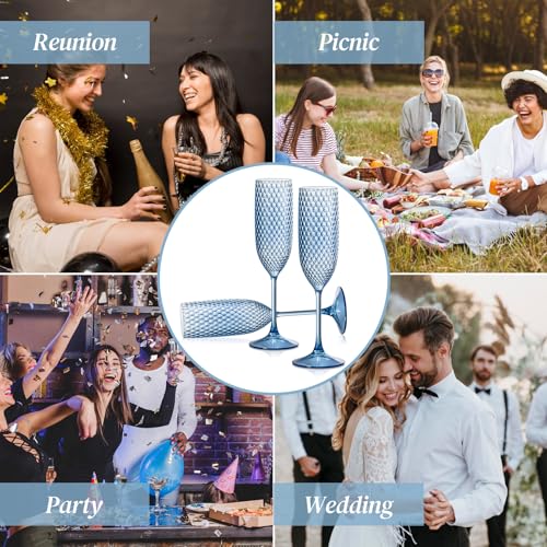 12 Pack Plastic Champagne Flutes Vintage Light Blue Goblet Champagne Glasses Unbreakable Wedding Toasting Glasses Diamond ...