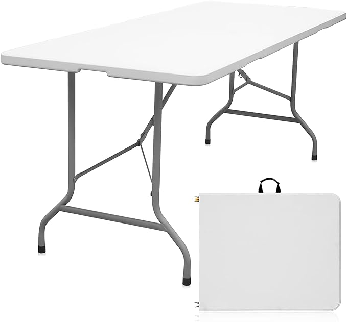 Byliable Folding Table 6ft Portable Heavy Duty Plastic Fold-in-Half Utility Foldable Table Plastic Dining Indoor Outdoor f...