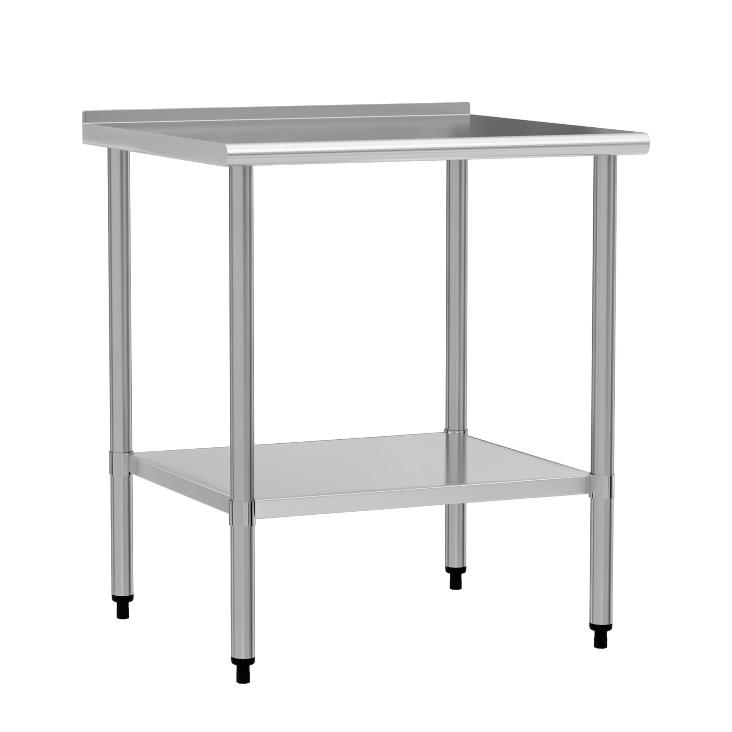 Chingoo Stainless Steel Work Table 30x30 Inch with Adjustable Undershelf & Backsplash, Heavy-Duty Prep Table for Commercial Kitchen, Restaurant, Garage, Outdoor