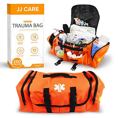 JJ CARE Trauma kit 250PCS First Responder Kit, EMT Bag with Padded Strap, Reflective Medical, Multiple Pockets, EMS First ...