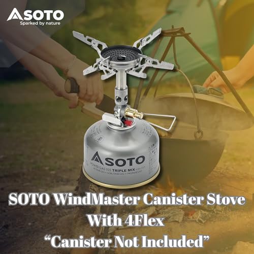 SOTO WindMaster Canister Stove with 4Flex for Windy Weather - Lightweight and Durable Backpacking Camp Stove, Compact Port...