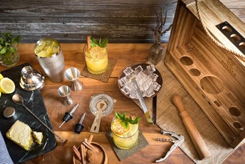 Cocktail Mixology Bartender Kit with Rustic Wood Stand - 11 Piece Bartender Bar Tool Set Cocktail Drink Mixer Shaker Set f...