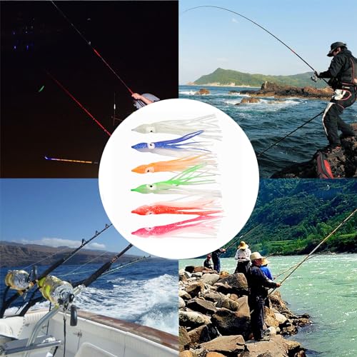 OriGlam 30pcs Luminous Squid Fishing Lures, Glow Octopus Skirts Squid Skirts Trolling Lures, Trolling Saltwater Baits Soft...