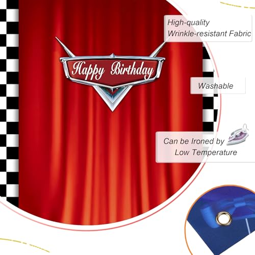 Celchvens Car Racing Happy Birthday Backdrop Decoration Black White Grid Red Curtain Background Car Themed Party Banner fo...