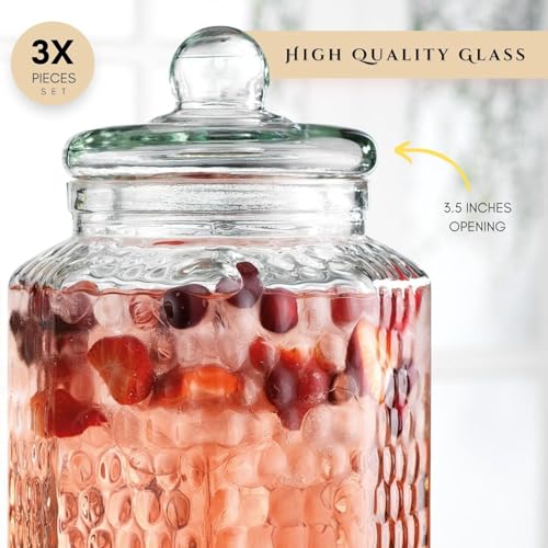 Drink Dispenser Set of 3 - Beverage Dispenser with Stand - Glass Drink Dispensers for Lemonade, Juice, Water, Iced Tea, Pu...