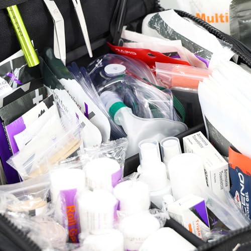 Lightning X Products Lightning X Pre-Stocked EMS/EMT Trauma Kit w/ Large First Responder Bag & 256 Aid Medical Supplies - ...