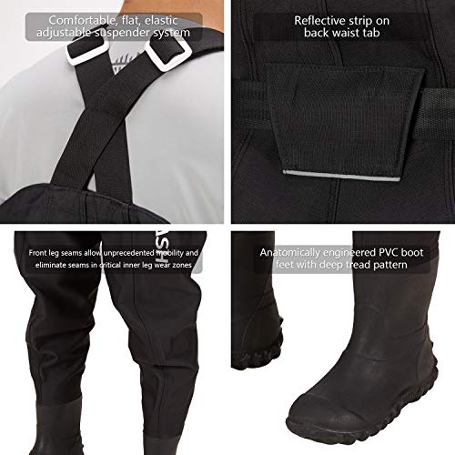 BASSDASH 3D Boot Foot Game Wader Ultra High Strength Black Plaid Nylon PVC Fishing Hunting Chest Waders for Men