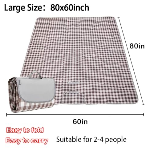 PUPOPIK Picnic Beach Blanket, Picnic Mat 80x60in Waterproof Foldable, Family Mat, Portable Large Picnic Blankets for Trave...