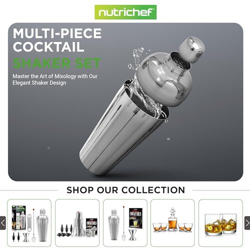 NutriChef Bartender Set 7 Piece - Includes Cocktail Shaker Mixer, Essential Bar Accessories, 2 Bottle Pourers, Bar Mixer S...