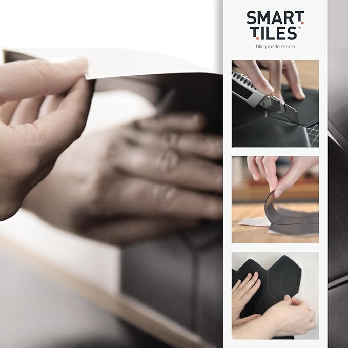 SMART TILES Peel and Stick Backsplash - 5 Sheets of 9" x 9" - 3D Adhesive Peel and Stick Tile Backsplash for Kitchen, Bathroom, Wall Tile, Temera