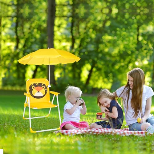 PLULON 2 Pcs Kids Beach Chair with Umbrella Folding Lawn and Camping Chair with Summer Shade for Beach Pool Travel Outdoo...