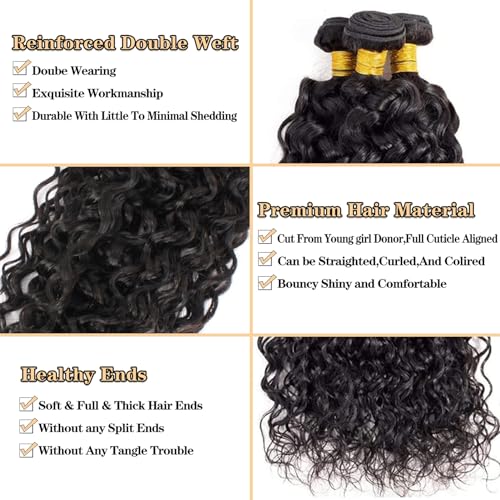 ROYAL IMPRESSION 12A Water Wave 3 Bundles Human Hair 12" 14" 16" 300g 100% Unprocessed Brazilian Virgin Hair Wet and Wavy Human Hair Weave Bundles Natural Color