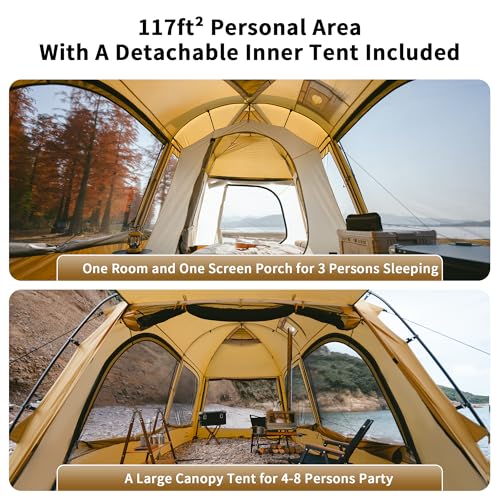 Naturehike Dune Hot Tent with Stove Jack,Double Layer 4 Season Tent,Waterproof 2-4 Person Tents for Camping