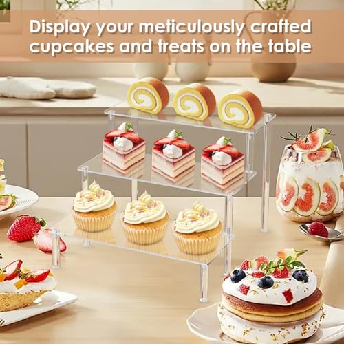 Acrylic Display Risers,Clear Display Risers Stand Small Mini Shelf 3 Tiered Cupcake Stand for Food Desserts Stand Shelves ...