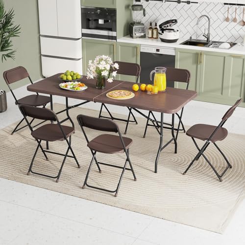 Nightcore Folding Table, HDPE Portable Table with 6ft Long Tabletop, Metal Frame Picnic Camping Table with Safe Lock, Coll...