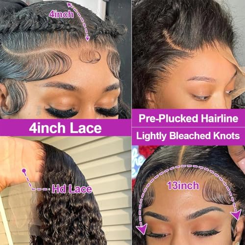 Deep Wave Lace Front Wigs Human Hair Wig for Woman 13x4 Hd Deep Curly Lace Front Wig Human Hair Pre Plucked Deep Wave Lace Frontal Wigs (24 Inch)