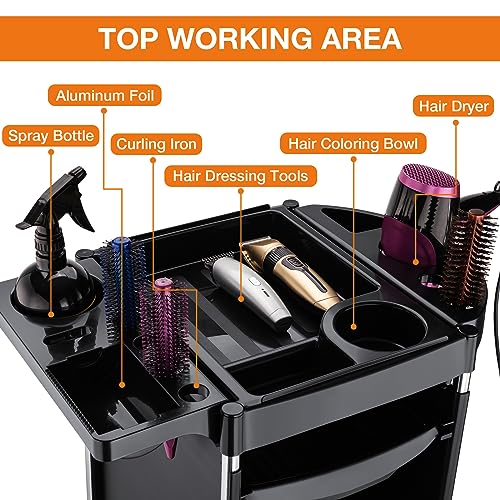 Noverlife Hair Salon Storage Tool Cart, 6-Layer Salon Cart with Wheels, Space Saving Barber Station Trolley, Rolling Carts for Hair Stylist Barber Storage Trolly for Hairdressing Beauty SPA Tattoo