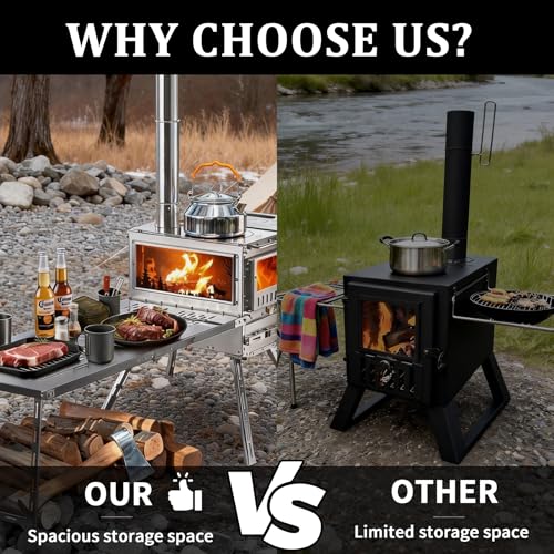Wood Burning Stove Hot Tent Stove, Stainless Steel Portable Camping Stove with Oven & Camping Table and 6 Chimney Pipe for...