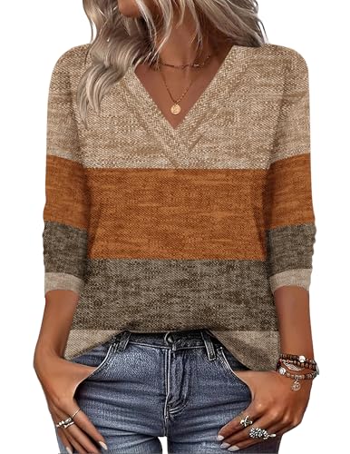 Zeagoo Women Long Sleeve Tops Dressy Casual V Neck Tshirts Basics Tee 2025 Fall Trendy Clothes S-2XL