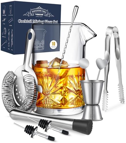 Cocktail Mixing Glass, veecom 18oz Mixing Glass 10 Piece Old Fashioned Kit, Cocktail Mixing Glass Set Bartender Kit with C...
