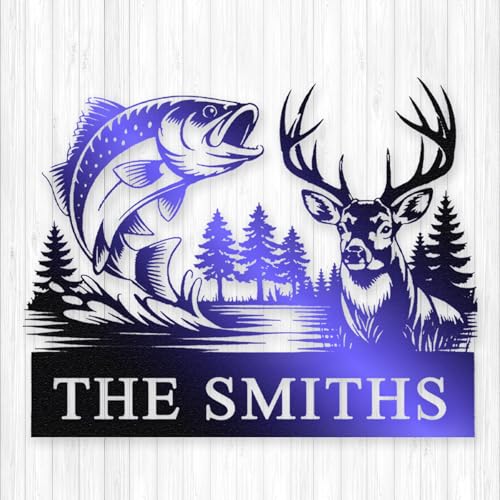 Personalized Deer Hunting & Fishing Metal Sign, Custom Hunter & Fisherman Wall Art Decor - Cabin Wall Decor, Hunter Family...