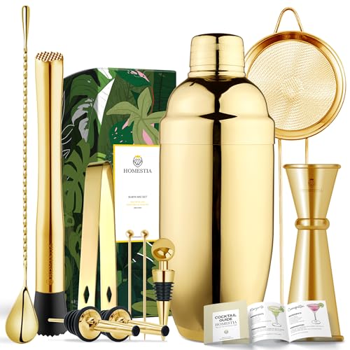 Homestia Gold Bartender Kit - Stainless-Steel Cocktail Shaker Set - Mixology Bar Tools with Drink Shaker, Mixer Spoon and ...