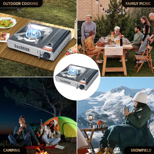 GasBRUH 1-Burner Butane Camping Stove with Windblocker,10000 BTU Portable Camp Gas Stove for Outdoor Cooking,Camping,Tailg...