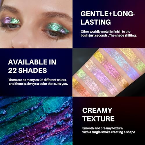 CHARMACY Multichrome Glitter Liquid Eyeshadow, Chameleon Shifting Color, Holographic Metallic Eyeshadow, Long-Lasting Wea...