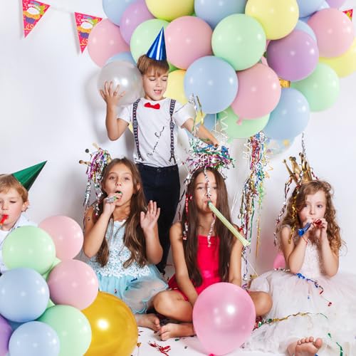 100-Pack Mix Macaron Balloons Kit, Helium Quality Paetel Pink Blue Purple Green and Yellow Latex Balloons for Birthday, Ba...