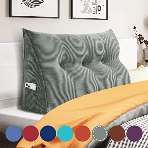 Wedge Headboard Pillow Dorm Room Reading Pillow Back Support for Sitting Up in Bed Bolster Lumbar Cushion Body Positioning Bedrest Corduroy (Dark Gray, Twin (39 * 8 * 20in))