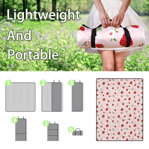 qwpmvhsak Strawberry Bow Picnic Blankets Waterproof Foldable, 60’‘x80'' Portable Outdoor Picnic Mat Water Resistant for Gr...