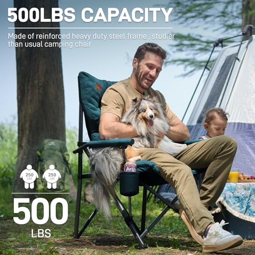 EVER ADVANCED Padded Oversized Folding Camping Chair for Adults, Heavy Duty Lawn Chair with Side Pockets, Portable Collaps...