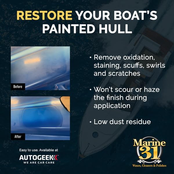 Marine 31 Gel Coat Heavy-Cut Oxidation Cleaner | Removes Oxidation & Restores Shine for Standard & Painted Gel Coat Surfaces | Cleans & Polishes Boat Exteriors | M31-211 | 32oz