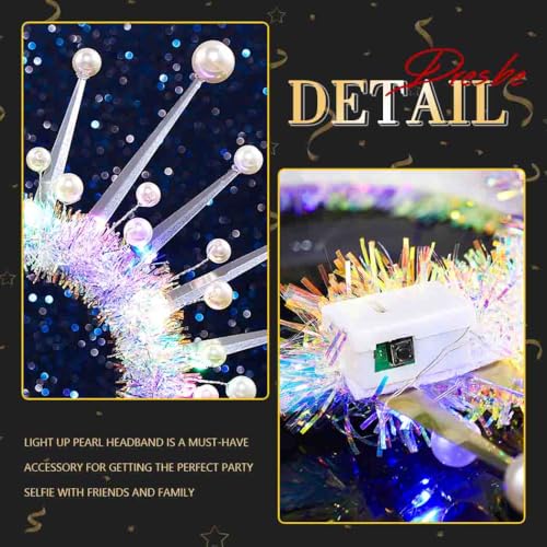 DRESBE Light Up Pearl Crown Headband LED halo Headbands Glow Party Hair Accessories for Women
