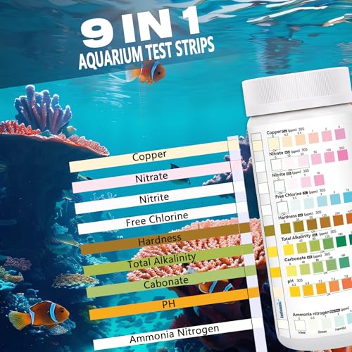 Aquarium Test Strips for Fish Tank: 9 in 1 Aquarium Ammonia Test Strips for Fish Tank - 50 Counts Aquarium Water Test Kit ...
