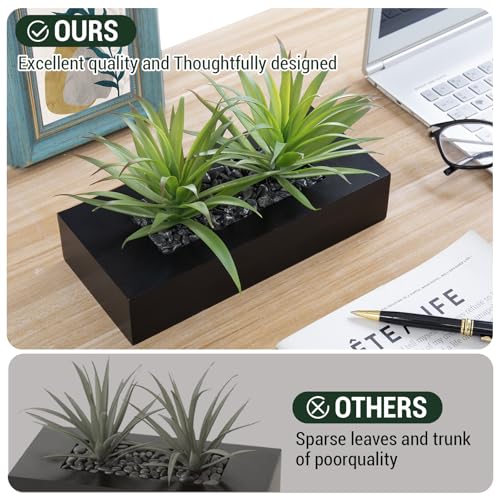 MyGift 10 Inch Fake Grass Artificial Plants in Rectangular Black Wood Planter - Faux Plants Indoor for Tabletop Centerpiec...