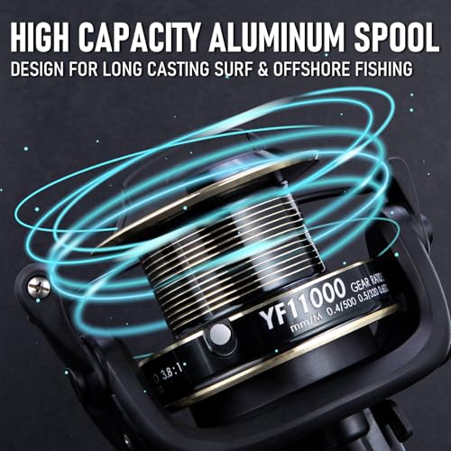 Alwonder Saltwater Spinning Reel 10000/11000 Surf Fishing Reel Graphite 13+1 Stainless Steel BBS 35LB Max Drag Heavy Duty ...