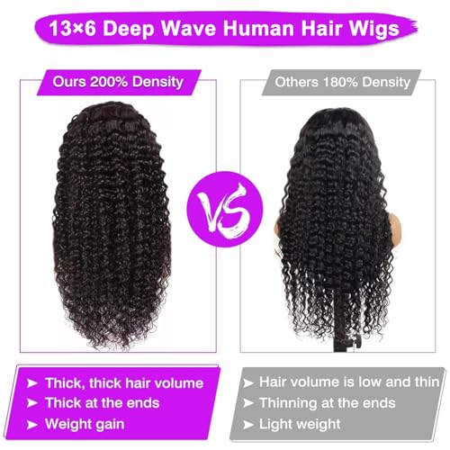 20 Inch Deep Wave Lace Front Wigs Human Hair 13x6 HD Lace Front Wigs Human Hair Deep Wave Wig Glueless Wigs Pre Plucked Deep Curly Wig for Women