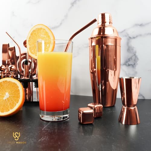 Mixology Bartender Kit – 24 Piece Rose Gold Cocktail Shaker Set w/Stand – Essential Home Bar Accessories Martini Shaker, J...