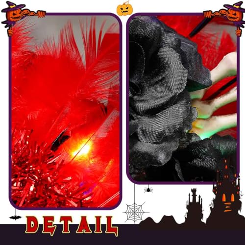 TWINKLEDE Light Up Halloween Headband Black Rose Hair Accessories Feather Skeleton Hand Halo Crown for Women