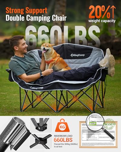 KingCamp Double Camping Chair Oversized Padded Chairs Folding Portable Loveseat Heavy Duty Comfy Camp Chair for Outdoor La...