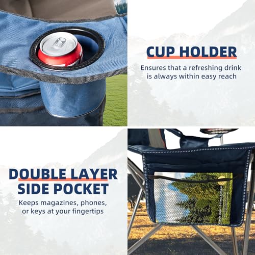 Foristrail 2 Pack Folding Camping Chairs for Adults - High Back Padded Outdoor Lawn Chairs with Lumbar Support & Cup Holde...