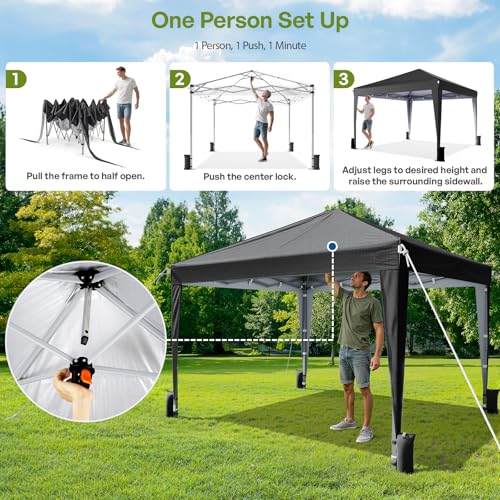 Driftalia 10x10 Pop Up Canopy with Sidewalls, Outdoor Instant Canopy Tent with Carry Bag for Commercial Events, Camping, B...