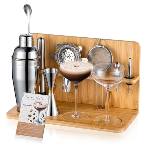 USEERIL Espresso Martini Kit Gifts Set with 2 Glasses,Mixology Bartender Kit,Cocktail Shaker Set with Bamboo Stand for Dri...