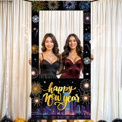 KatchOn, New Years Photo Booth Frame Banner - Large, 74x36 Inch | Happy New Year Photo Booth Frame, New Years Eve Party Su...