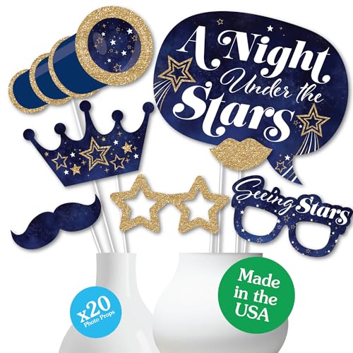 Big Dot of Happiness Starry Skies - Under The Stars Photo Booth Props, Galactic Party Supplies, Gold Celestial Party Photo...
