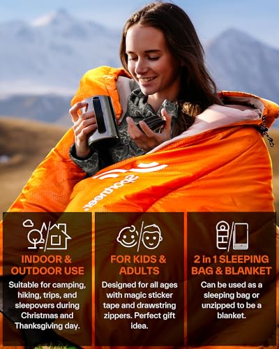 Sportneer Sleeping Bag, 3 Seasons Warm Cold Weather Sleeping Bags for Adults Kids Boys Girls with Compression Sack- Lightw...